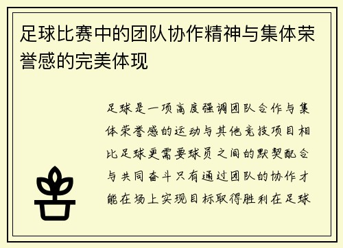 足球比赛中的团队协作精神与集体荣誉感的完美体现