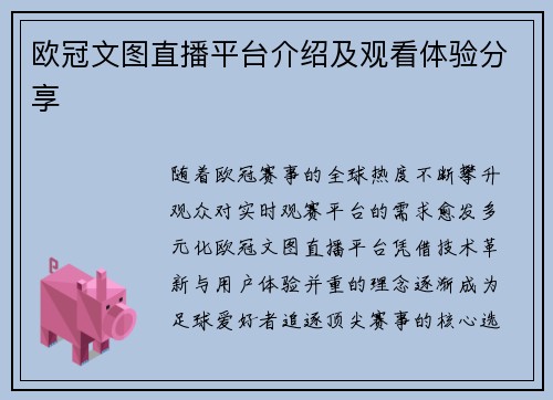 欧冠文图直播平台介绍及观看体验分享