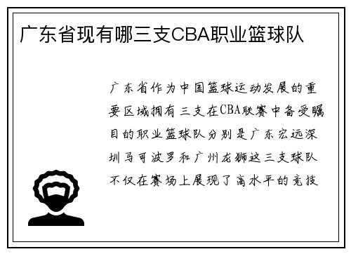 广东省现有哪三支CBA职业篮球队