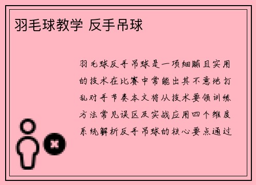 羽毛球教学 反手吊球